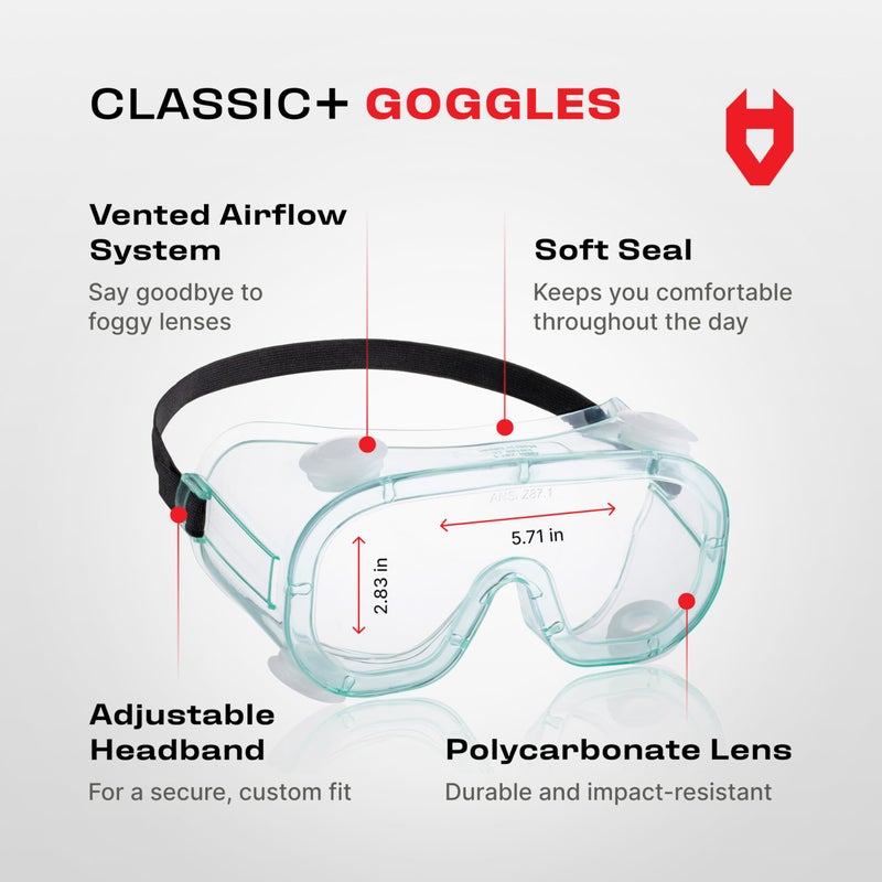 NoCry Protective Safety Lab Goggles Over Glasses with Anti-Fog Coating, Clear Scratch-Resistant Lenses, 100% UV Protection, Universal Fit, Vented, ANSI Z87.1 Rated Safety Goggles for Men and Women - Image 2
